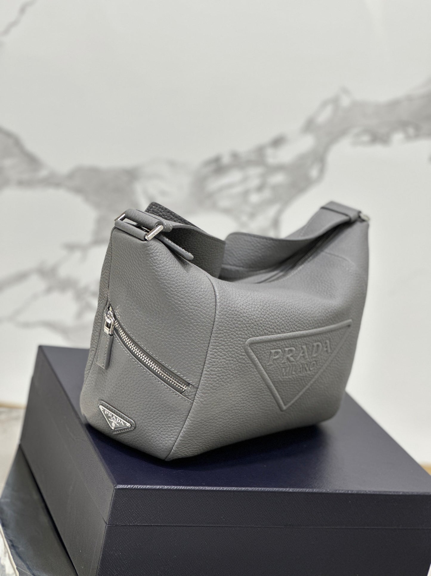 Prada Vitello Daino Leather Shoulder Bag – Grey
