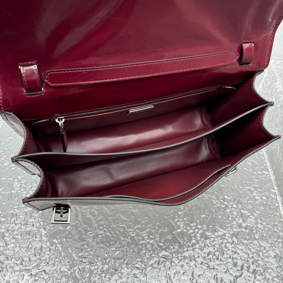 Prada Bonnie Medium Leather Handbag in Red / Burgundy
