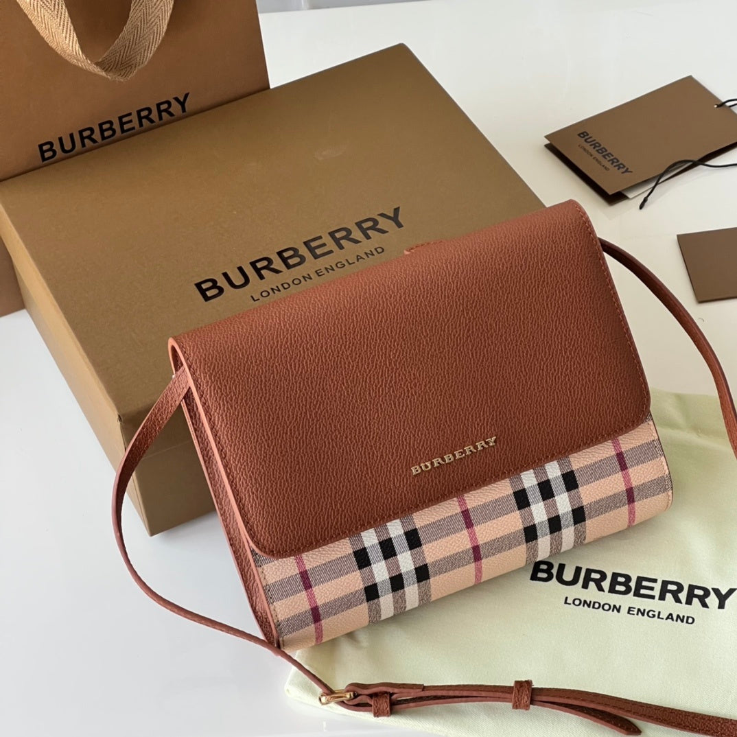 Burberry Haymarket Check Coated Canvas Loxley Small Crossbody Bag in Bright Toffee