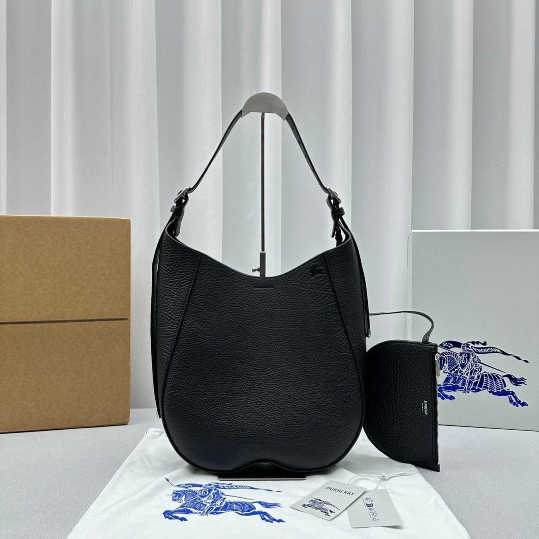 Burberry Women's Chess Black Grained Leather Shoulder Bag