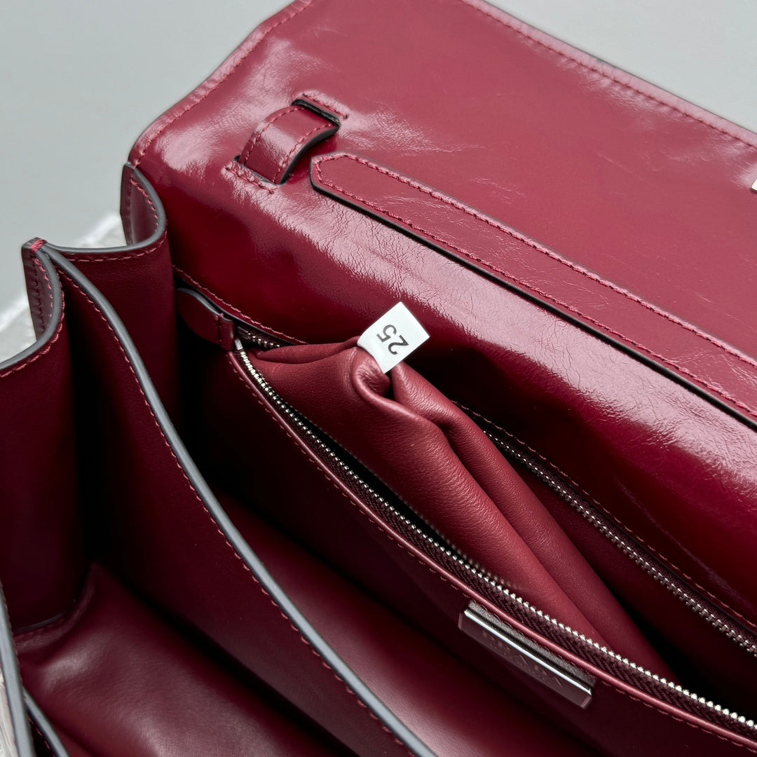 Prada Bonnie Medium Leather Handbag in Red / Burgundy