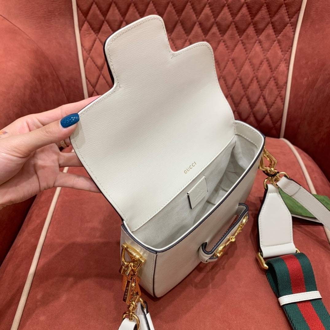 Gucci Horsebit 1955 Small Shoulder Bag in White Leather