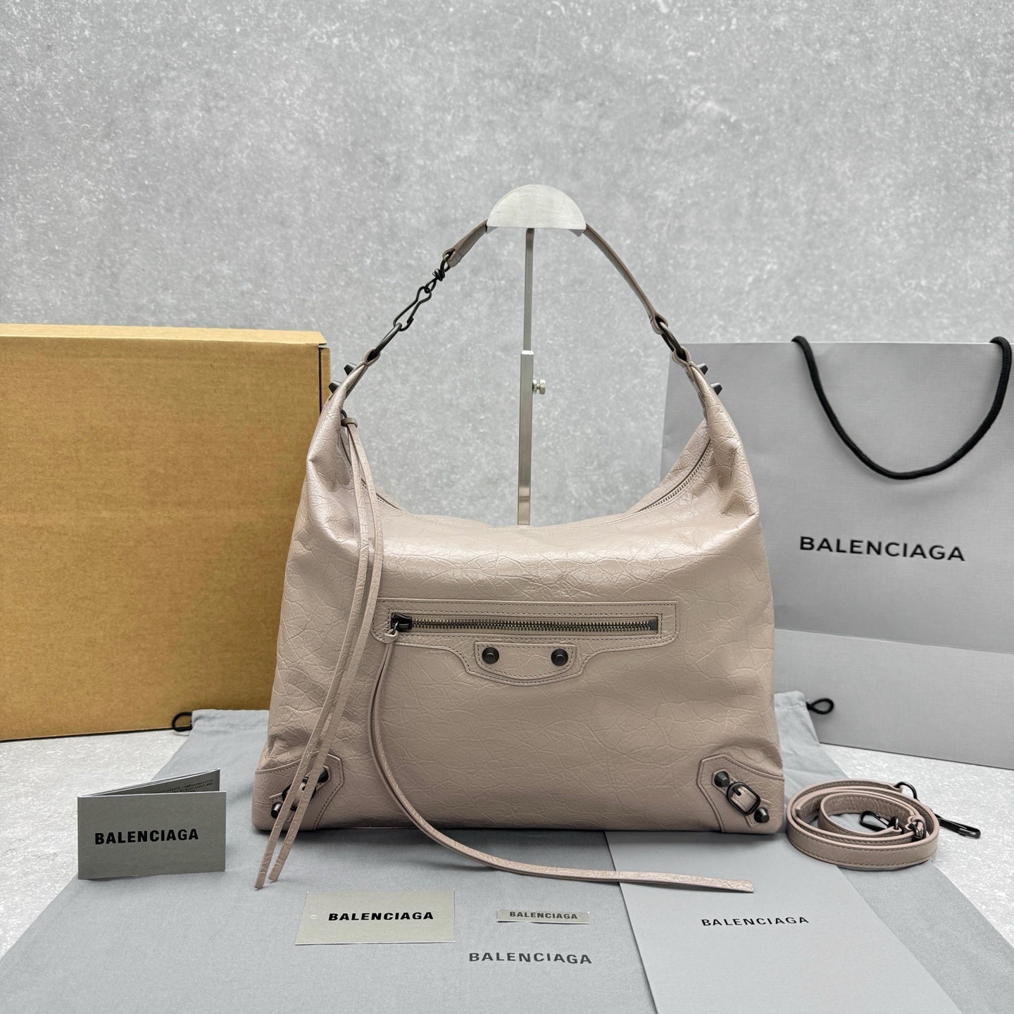 Balenciaga Le City Hobo Arena Lambskin Studded Bag