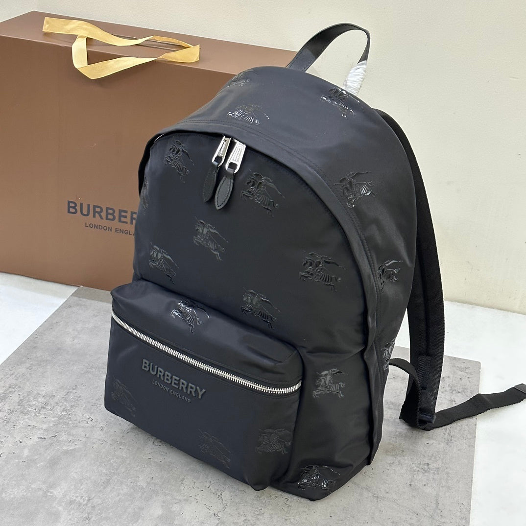 Burberry Jett Black Backpack with Equestrian Knight Design & Silver-Tone Hardware
