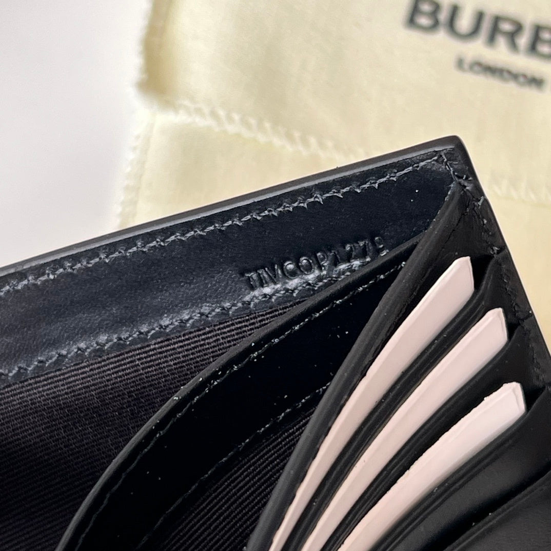 Burberry Men's Navy Textured Leather Bifold Wallet with Metal Logo