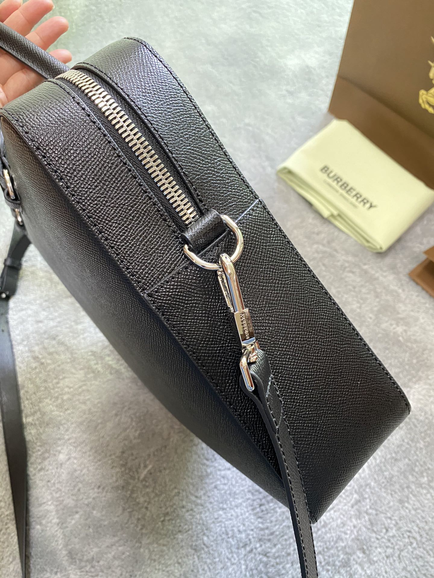 Burberry Black Grained Leather Briefcase with Silver Logo Plaque