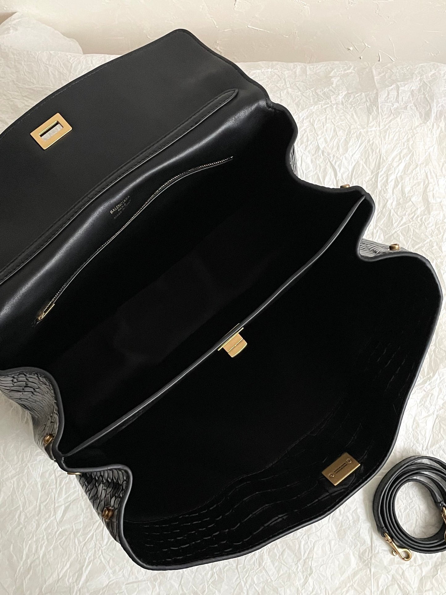 Balenciaga Rodeo Black Croc-Embossed Calfskin Luxury Handbag