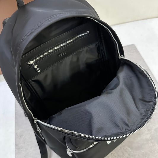 Burberry Black Nylon Backpack with Raised Logo and Leather Trim