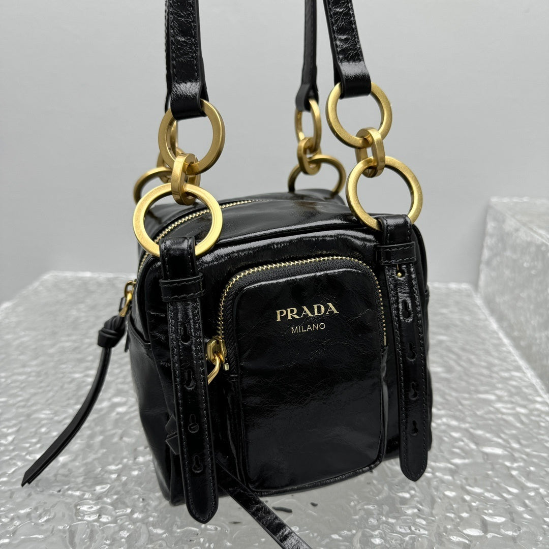 Prada Dangle Black Leather Top-Handle Mini Bag
