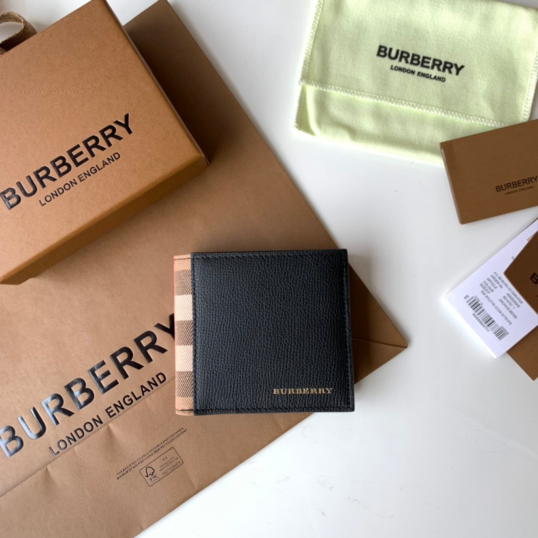 Burberry Grainy Leather & House Check Bifold Wallet