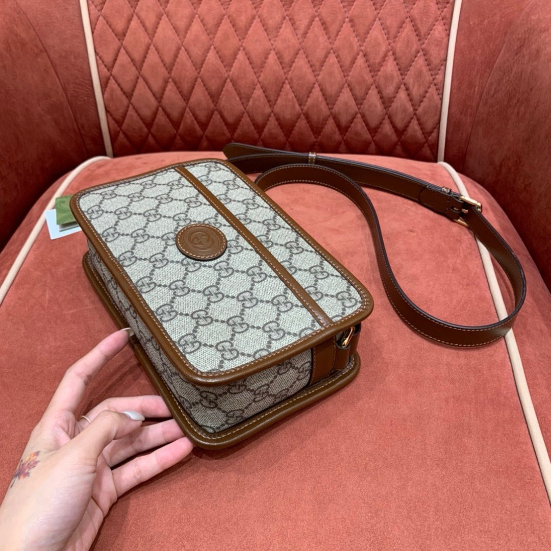 Gucci Interlocking G Mini Bag in GG Supreme Canvas with Leather Trim