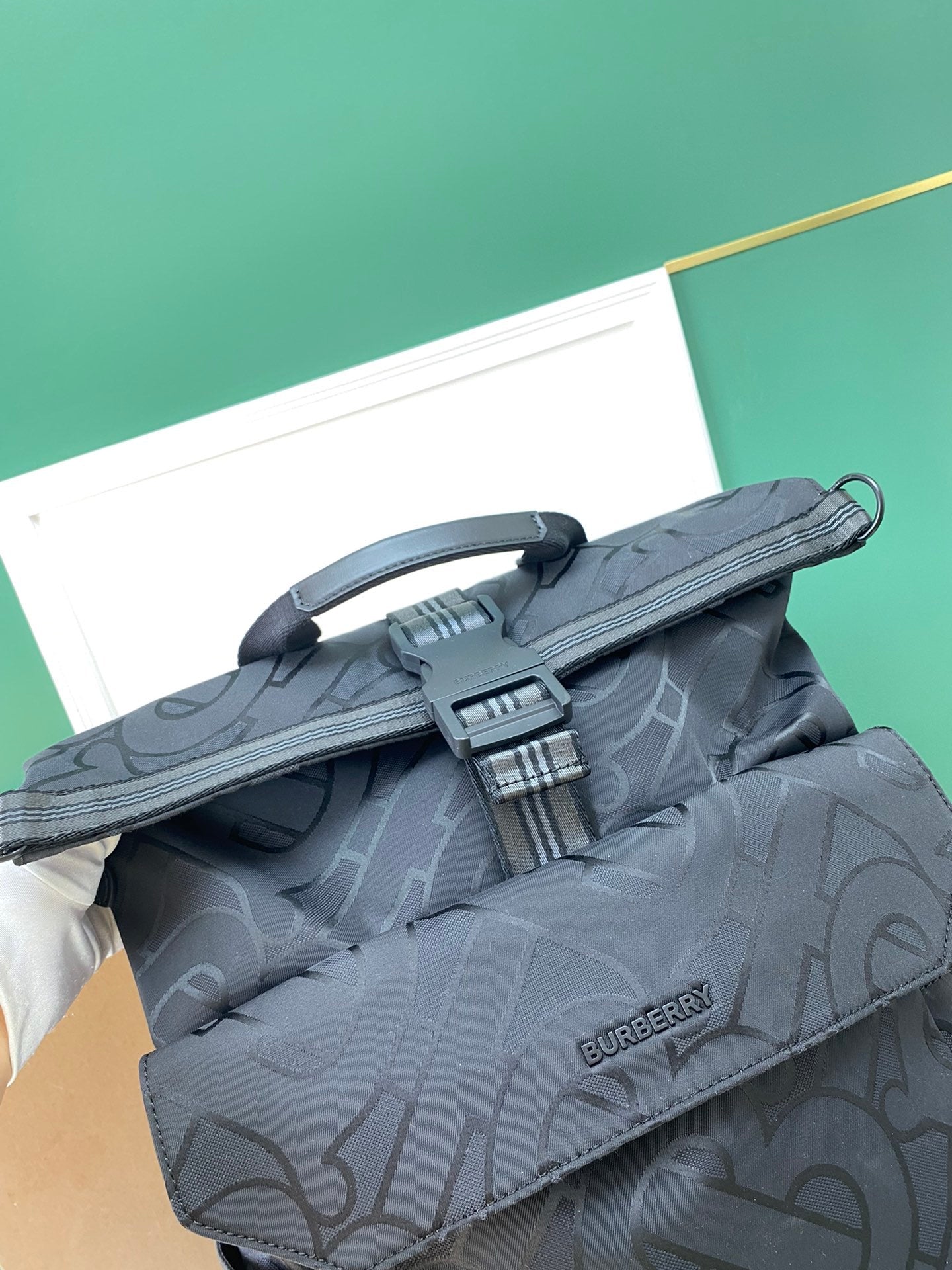 Burberry Orville Monogram Jacquard Backpack with Foldover Flap