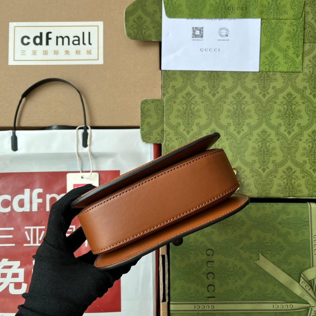 Gucci Bamboo 1947 Mini Top Handle Bag in GG Canvas with Brown Leather Trim