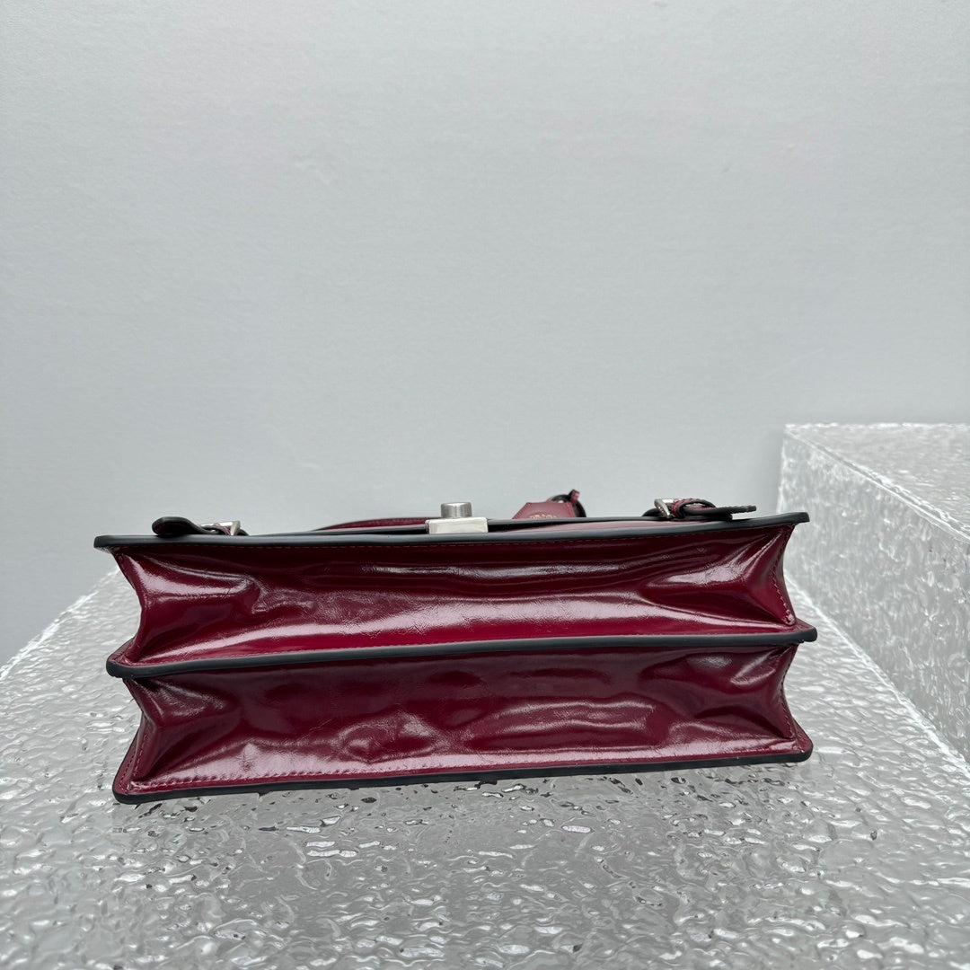 Prada Bonnie Medium Leather Handbag in Red / Burgundy