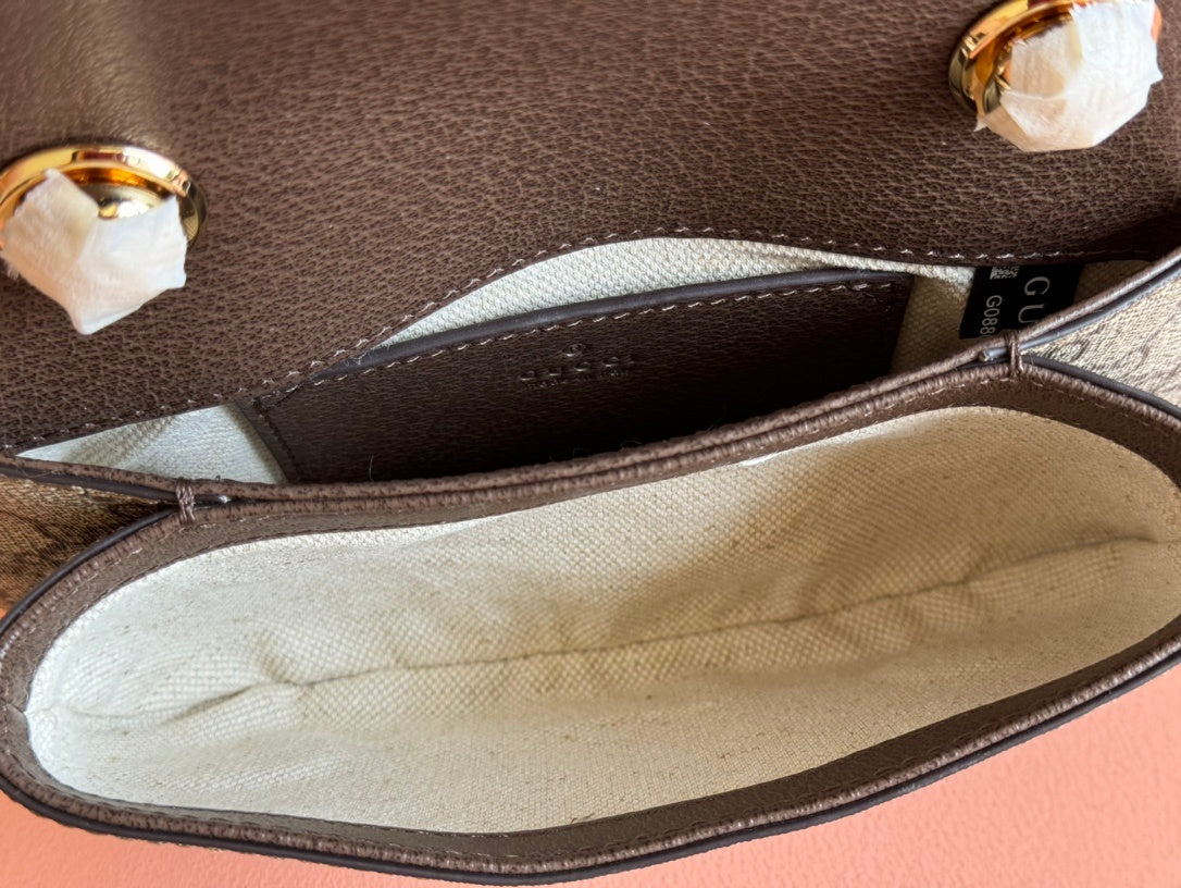 Gucci Mini Blondie Shoulder Bag in Beige & Ebony GG Supreme Canvas