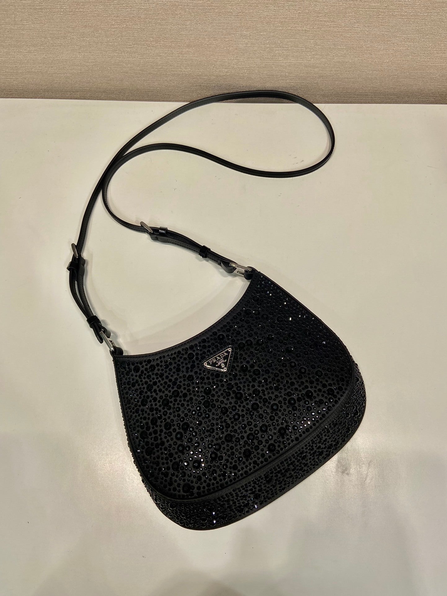 Prada Cleo Satin Shoulder Bag with Crystals