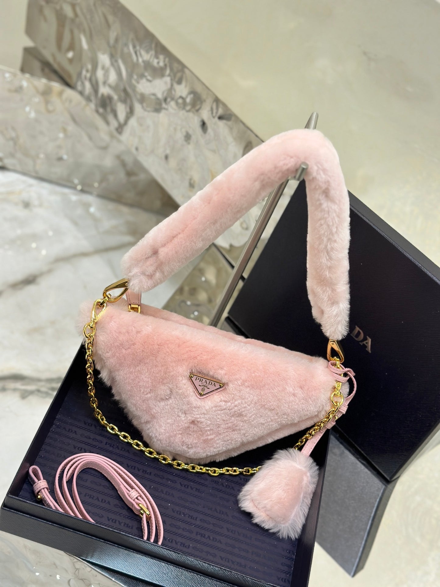 Prada Re-Edition 2005 Mini Shearling Shoulder Bag – Pink
