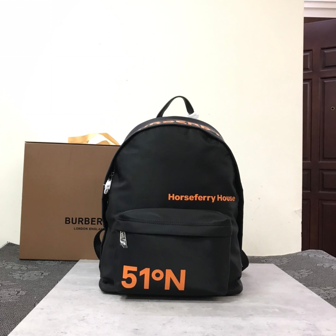 Burberry Coordinates-Print Black Backpack with Orange Logo