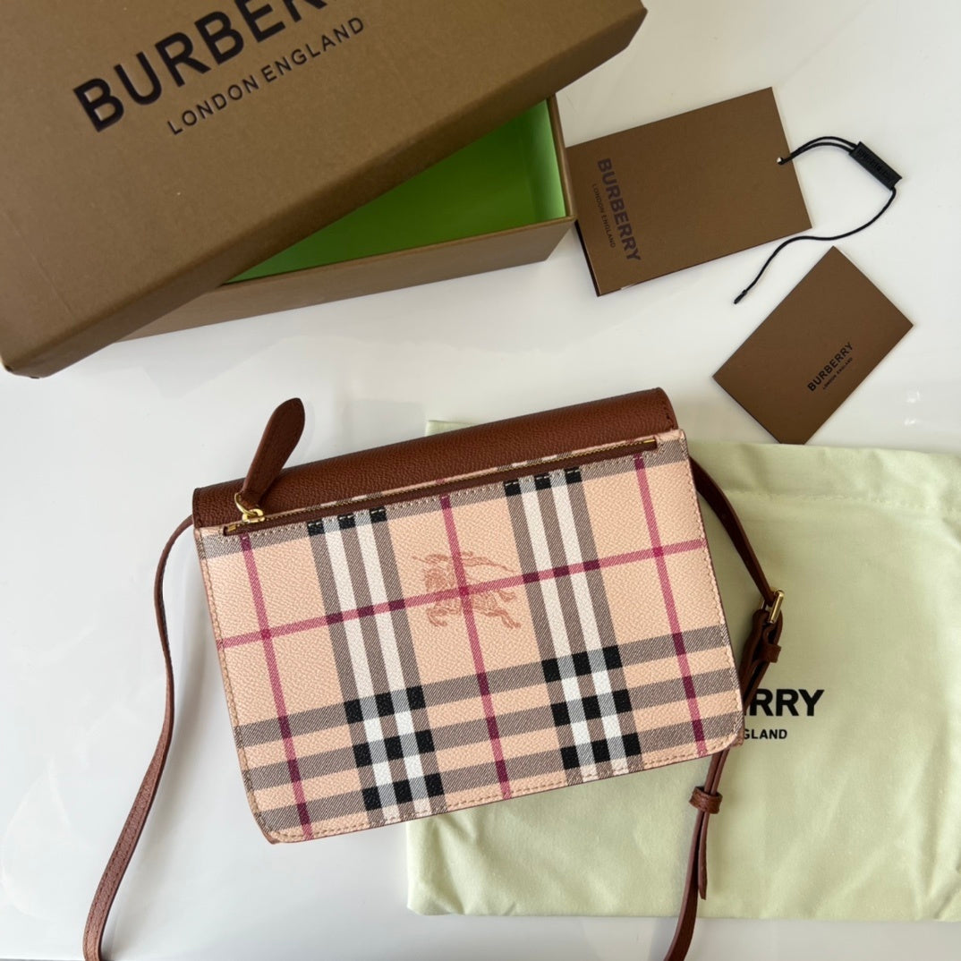 Burberry Haymarket Check Coated Canvas Loxley Small Crossbody Bag in Bright Toffee