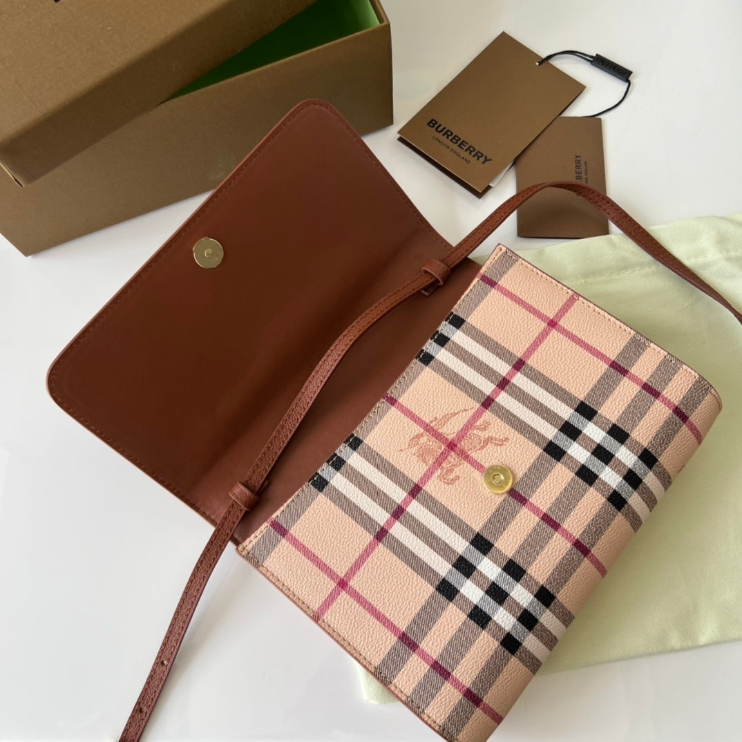 Burberry Haymarket Check Coated Canvas Loxley Small Crossbody Bag in Bright Toffee