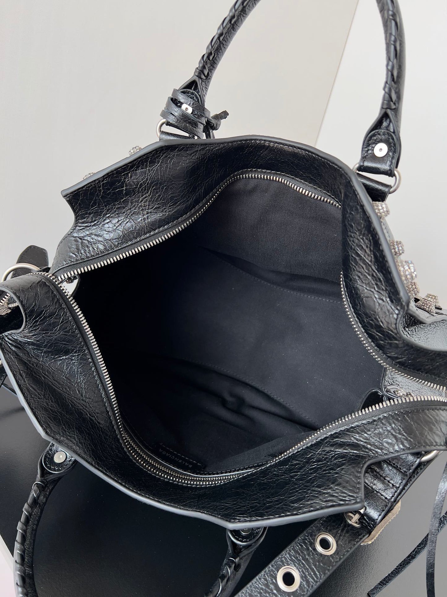 Balenciaga Neo Cagole City Black Rhinestone Handbag