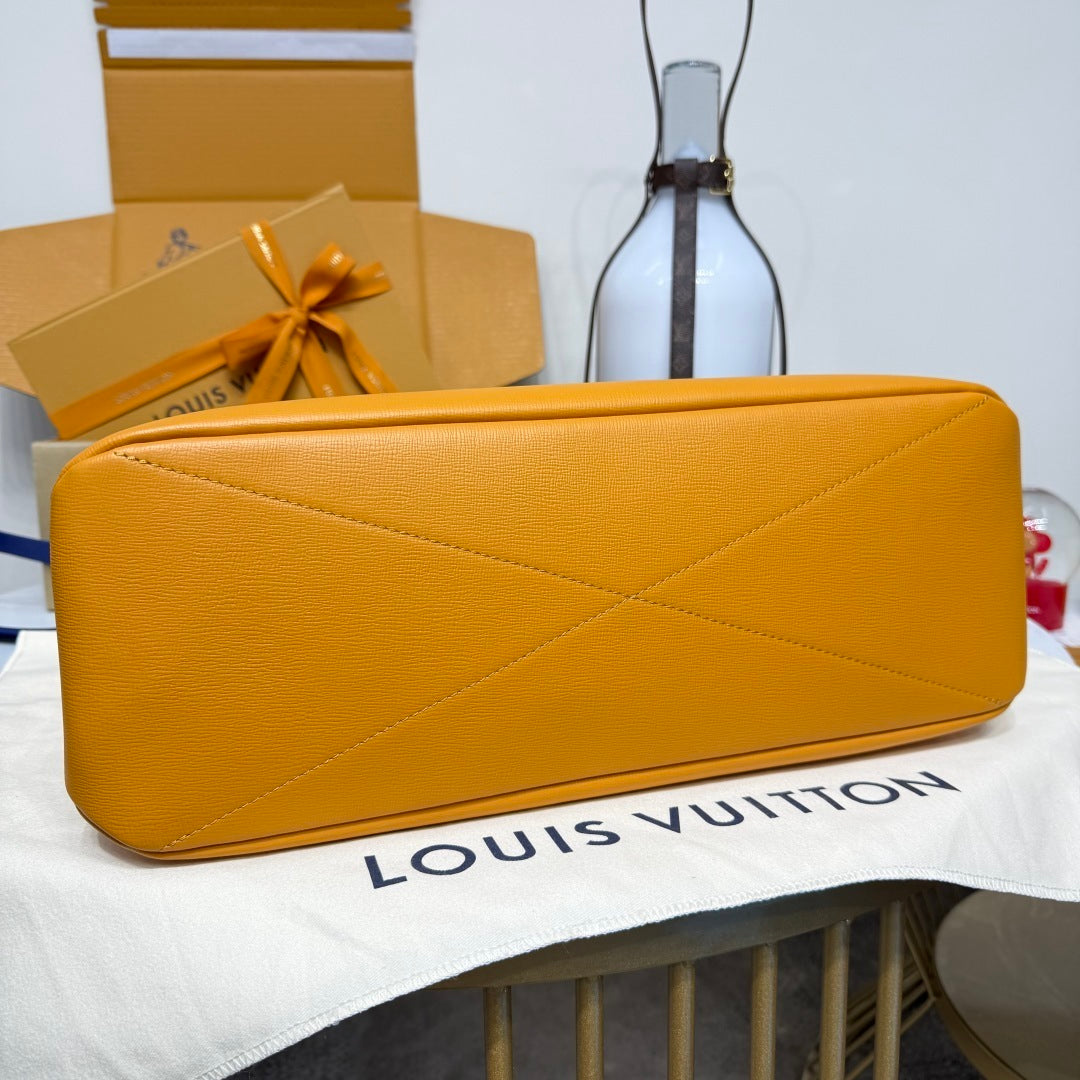 Louis Vuitton Shopper Tote MM – Saffron Cowhide Leather with Blue Shoulder Strap