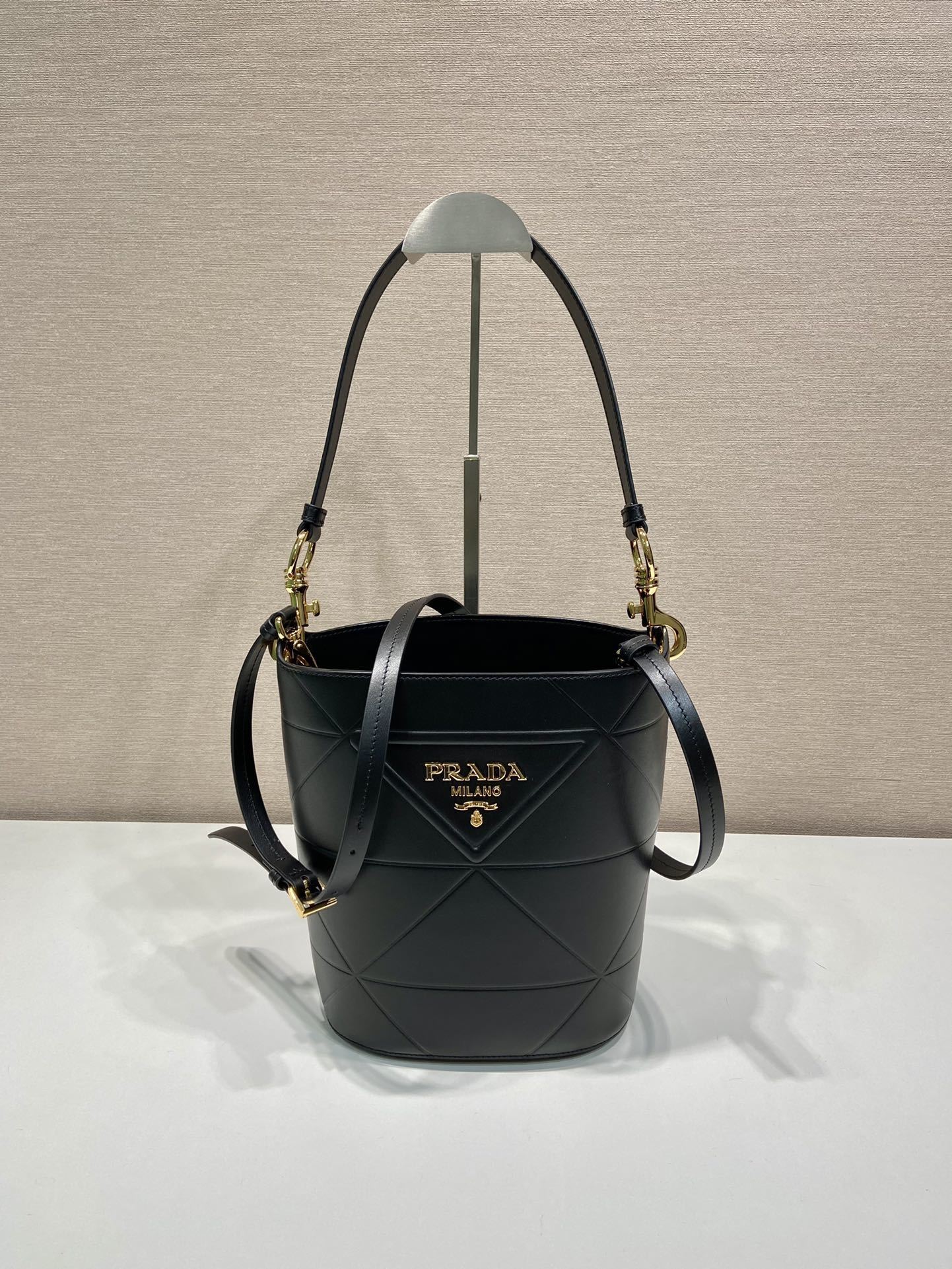Prada Symbole Black Leather Bucket Bag
