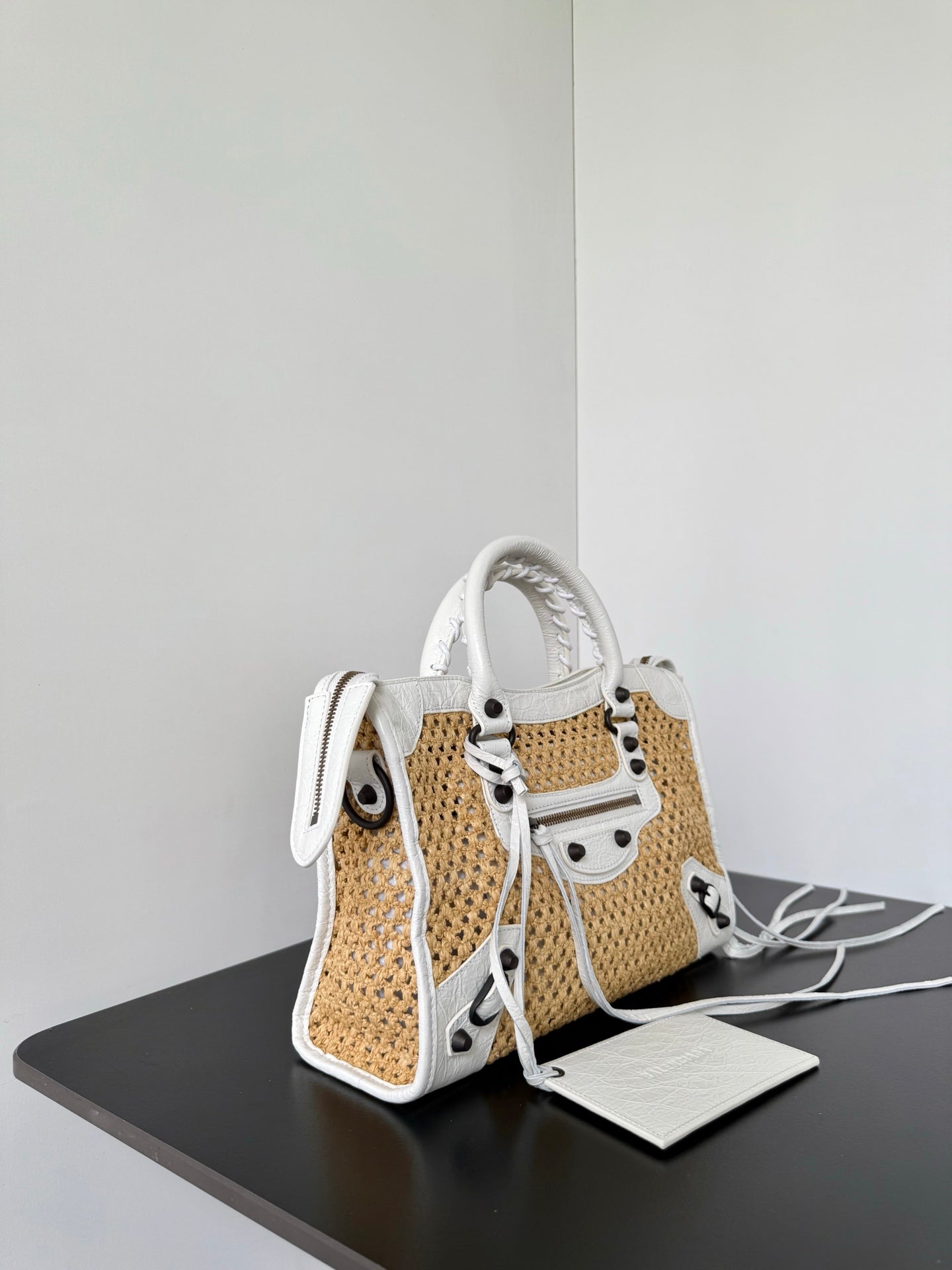 Balenciaga Le City Small Raffia Beige Shoulder Bag