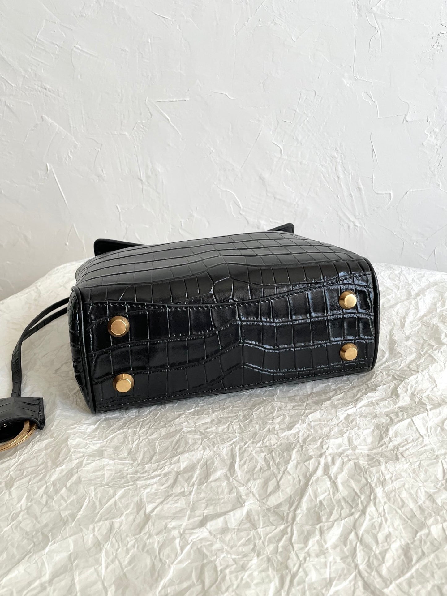 Balenciaga Rodeo Crocodile-Embossed Black Leather Handbag