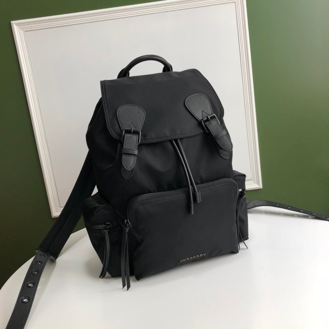 Burberry Black Technical Nylon Rucksack with Leather Trim