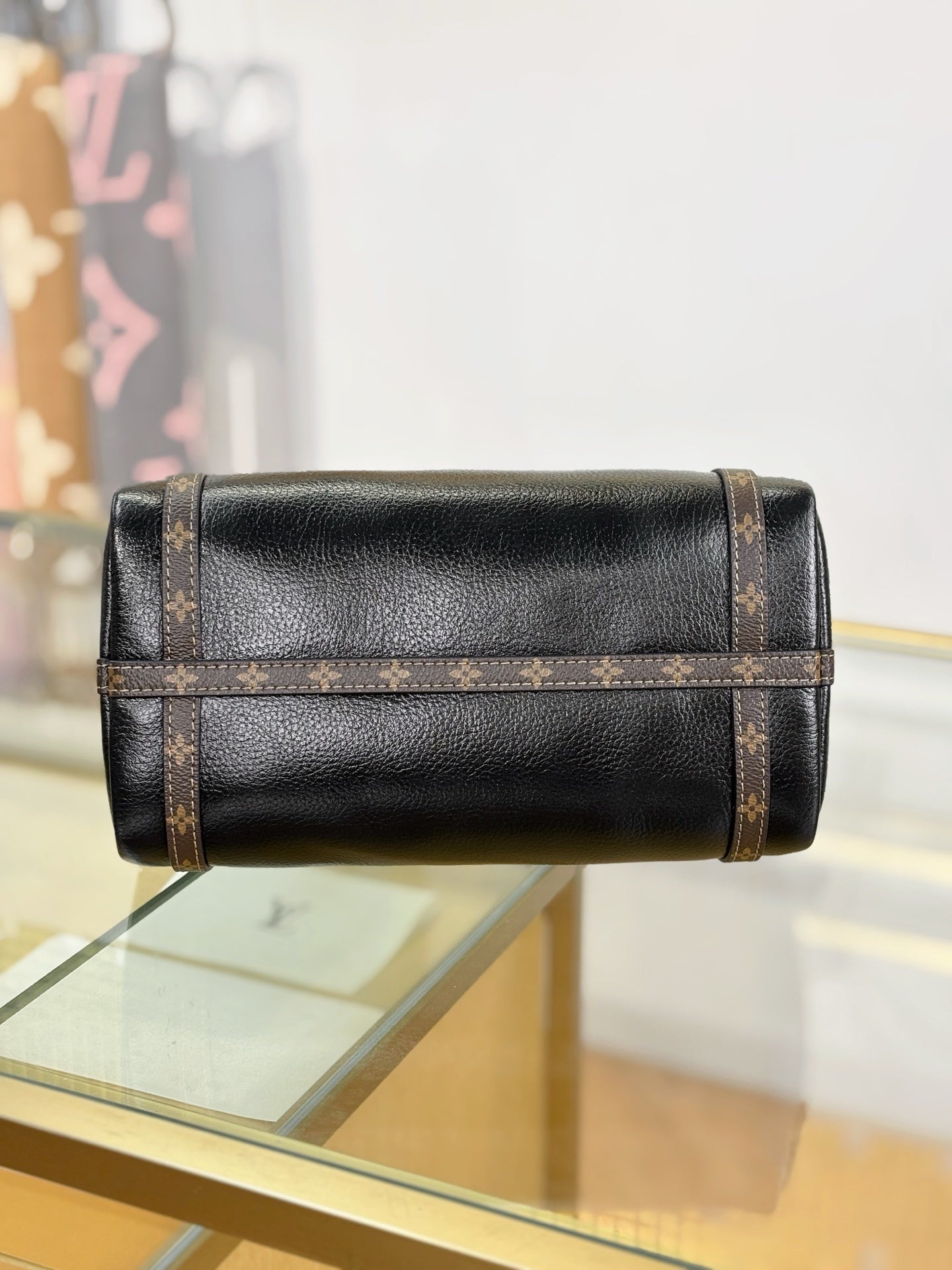 Louis Vuitton Express PM Handbag in Black Calfskin with Monogram Canvas Trim