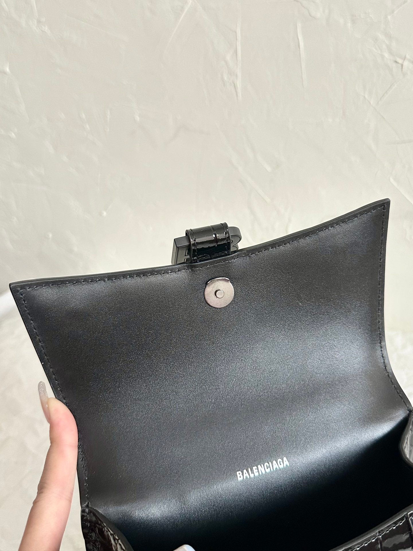 Balenciaga Hourglass Black Crocodile-Embossed Top Handle Bag