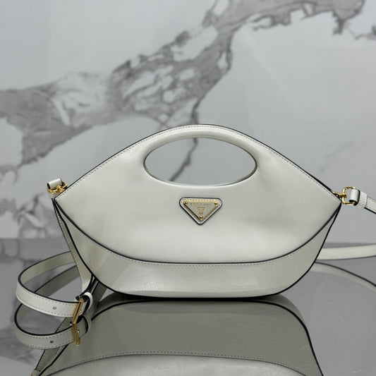 White Leather Prada Handbag with Adjustable & Detachable Shoulder Strap
