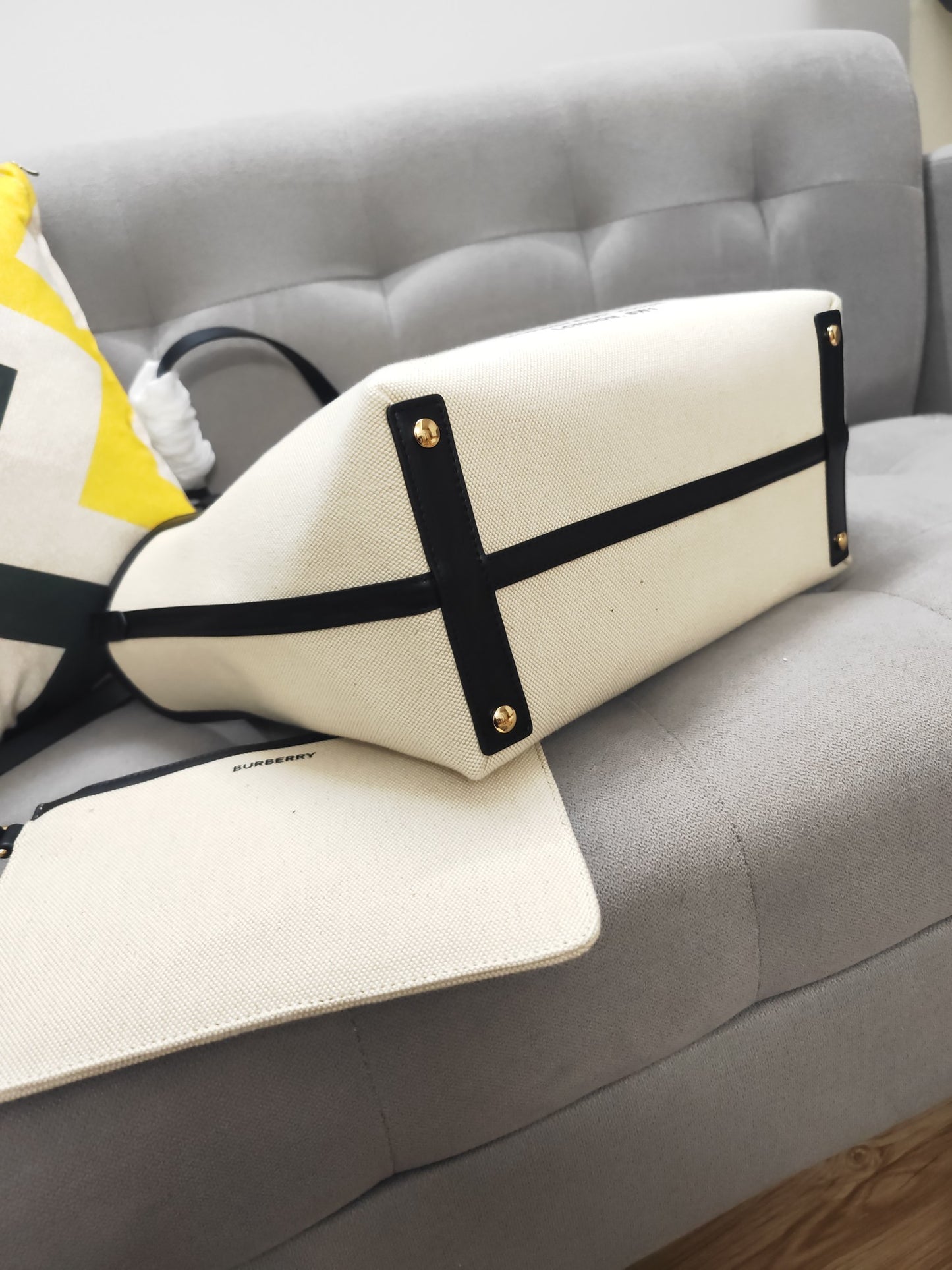 Burberry Medium Soft Canvas & Leather Belt Tote with Horseferry Logo