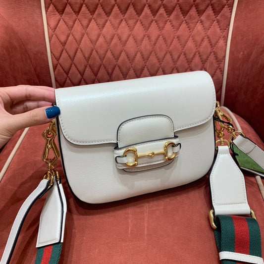 Gucci Horsebit 1955 Small Shoulder Bag in White Leather