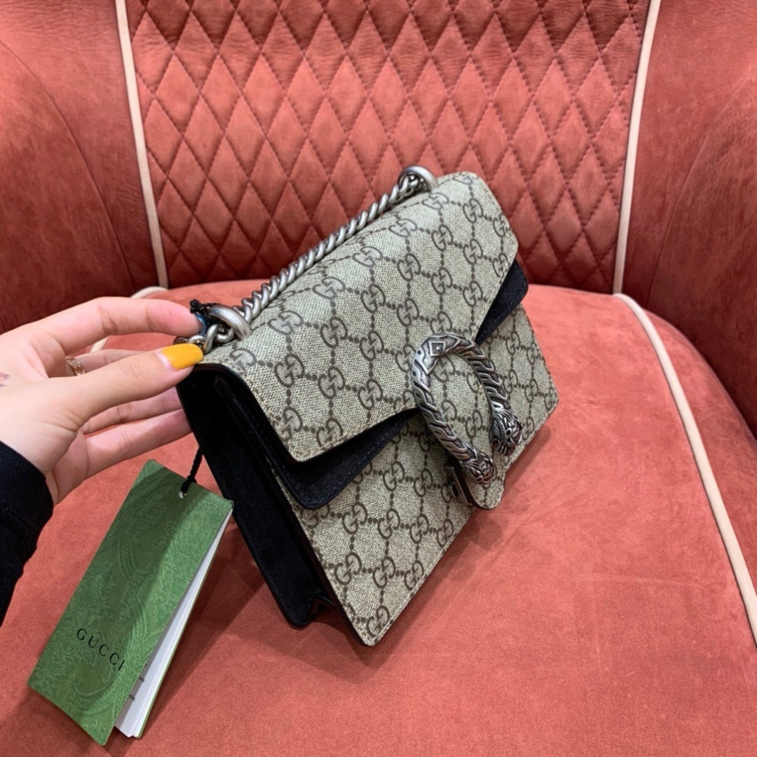 Gucci Dionysus GG Supreme Mini Bag with Black Suede Trim