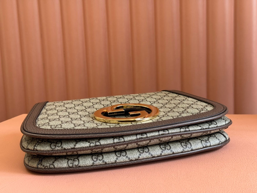 Gucci Blondie Medium Shoulder Bag in GG Monogram Canvas with Brown Leather Trim