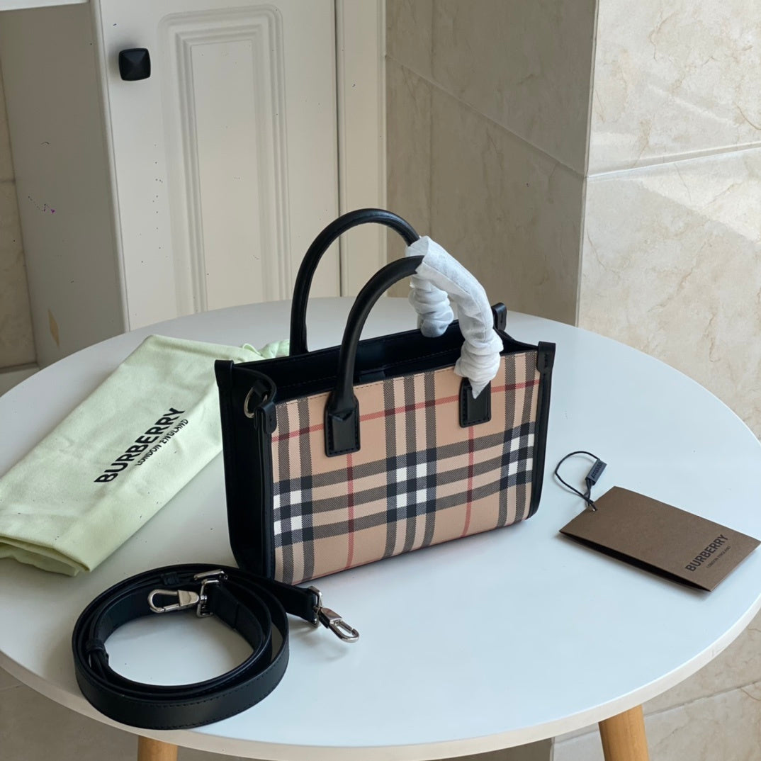 Burberry Mini Vintage Check & Leather Tote Archive Beige Luxury Bag