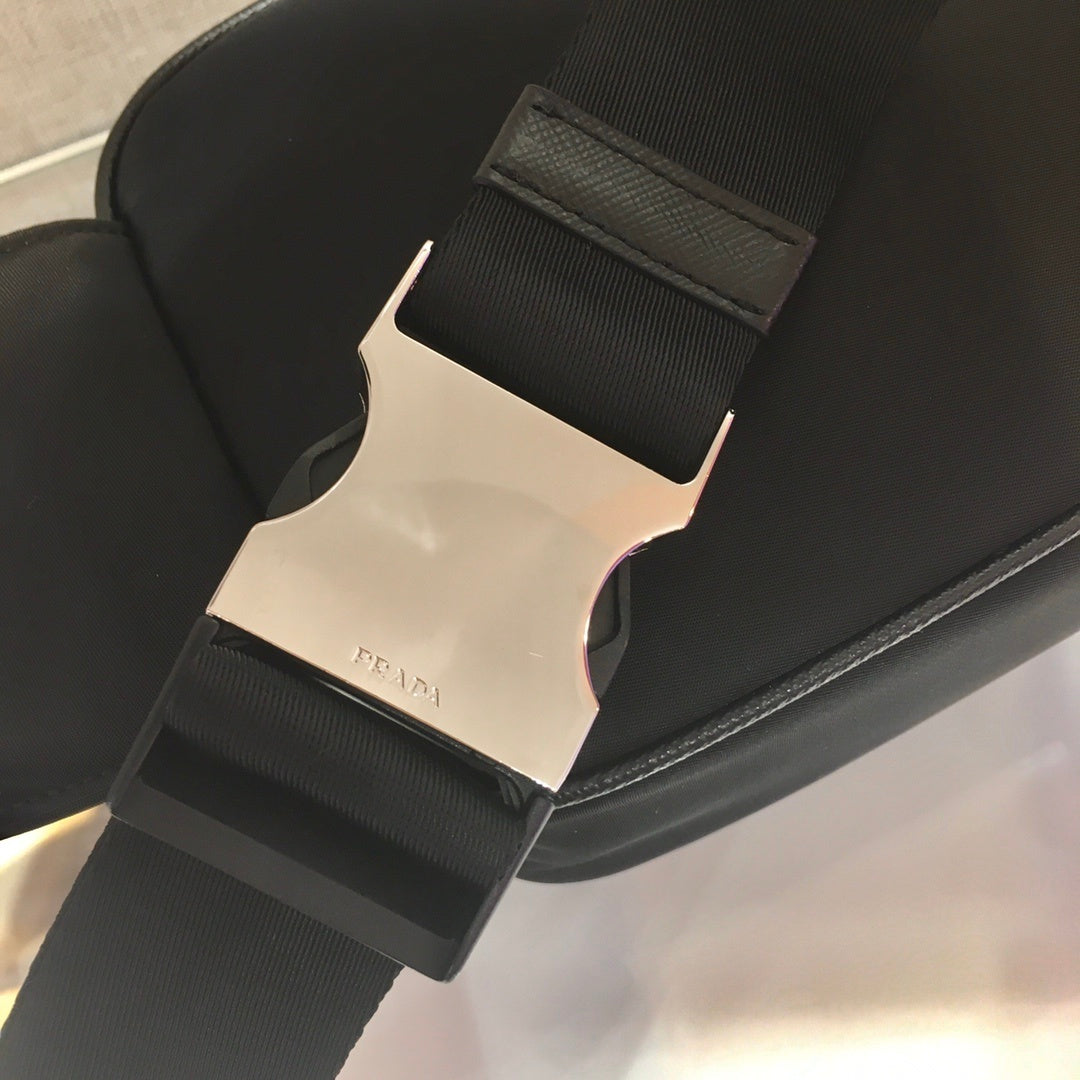 Prada Re-Nylon & Saffiano Leather Belt Bag – Black with Enamel Triangle Logo