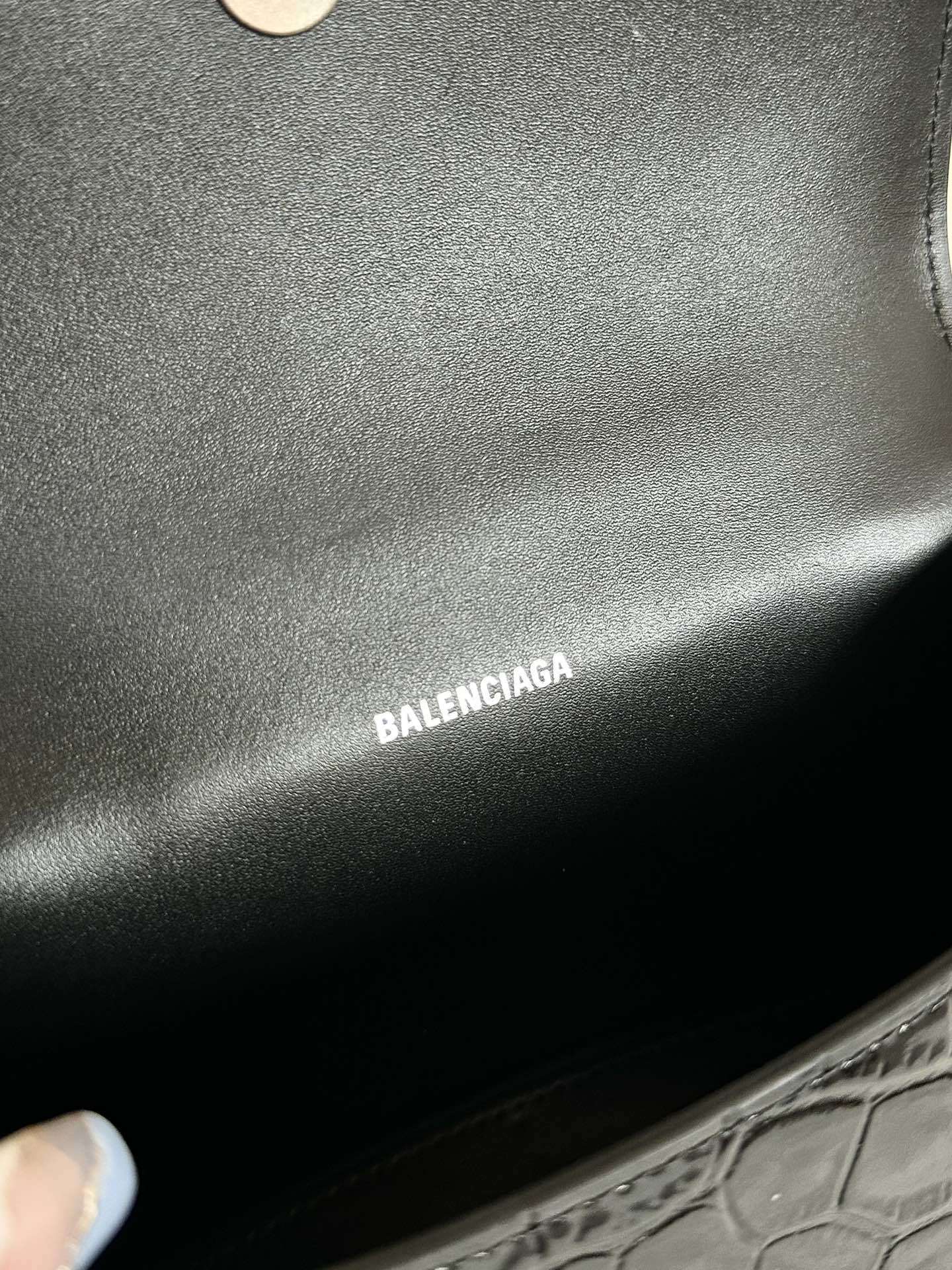 Balenciaga Hourglass Black Crocodile-Embossed Top Handle Bag