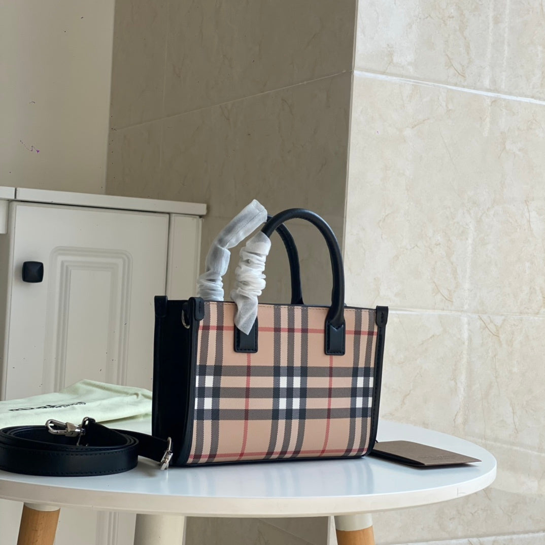 Burberry Mini Vintage Check & Leather Tote Archive Beige Luxury Bag