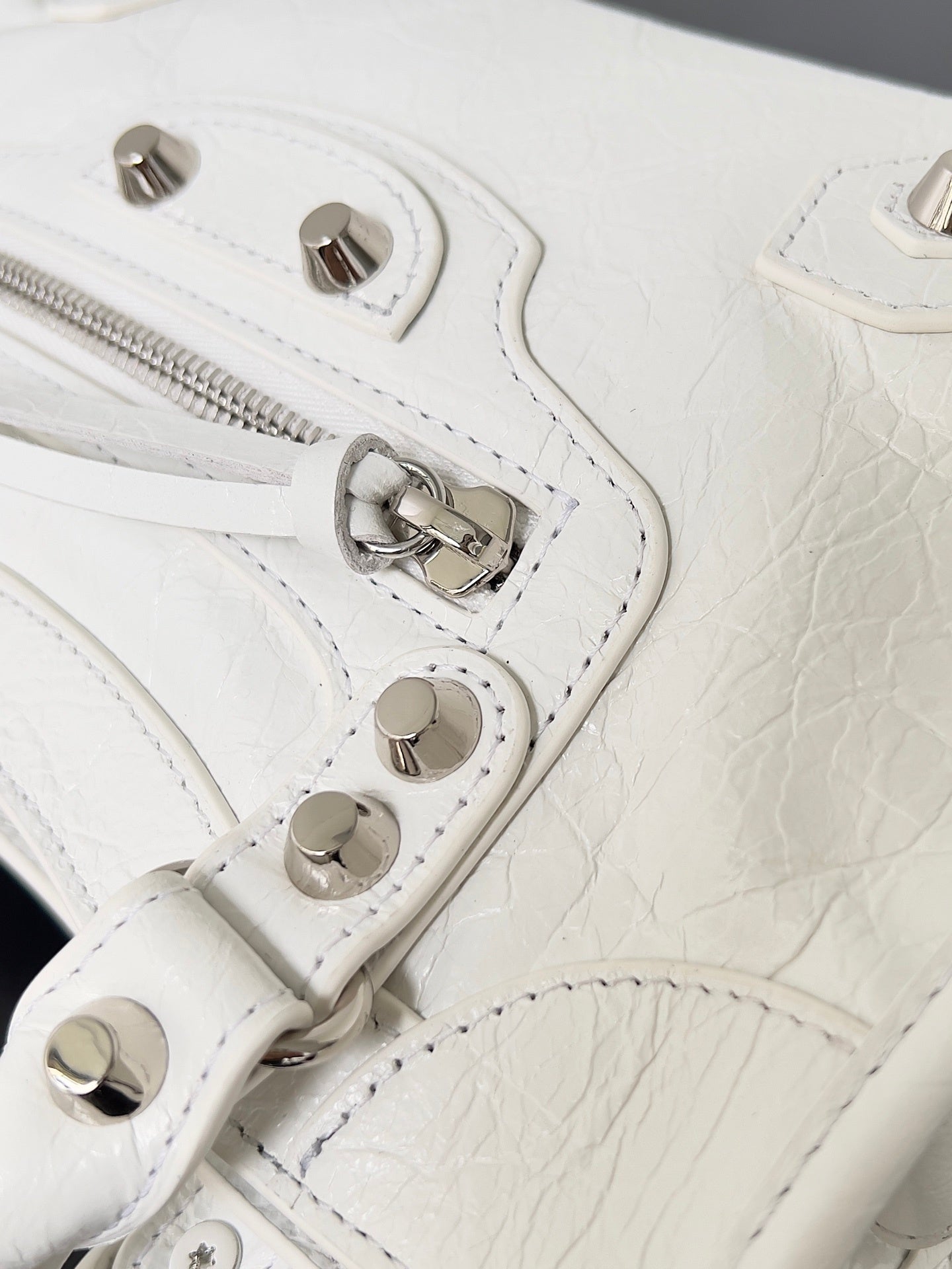 Balenciaga Le City Optic White Studded Leather Bag