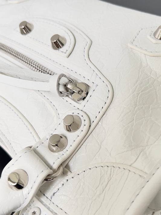 Balenciaga Le City Optic White Studded Leather Bag