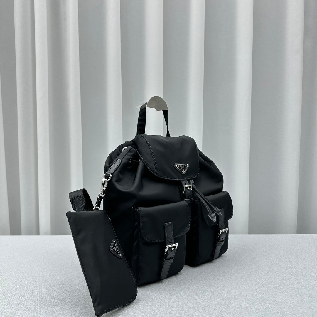 Black Prada Re-Nylon Backpack with Detachable Pouch