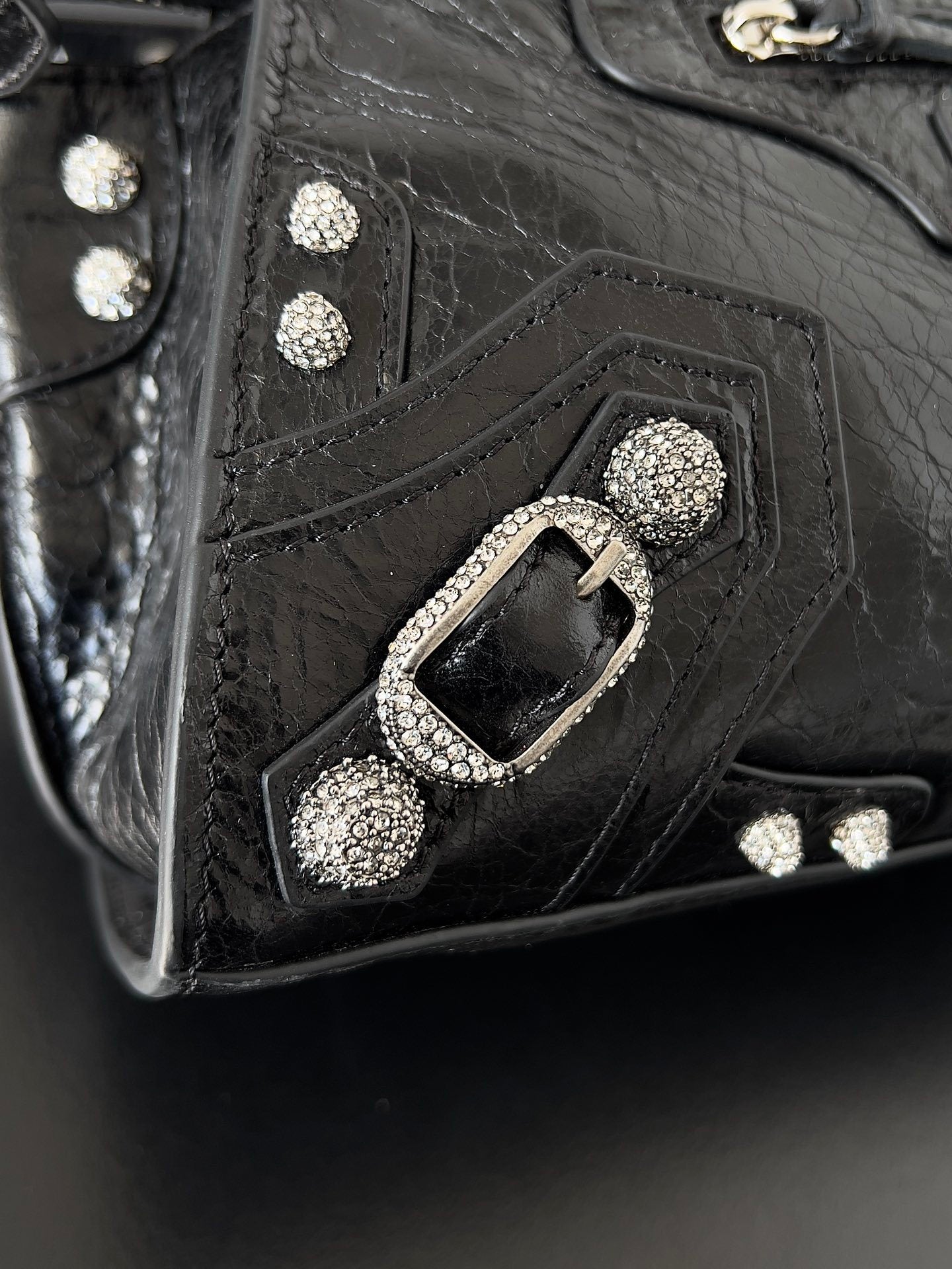 Balenciaga Neo Cagole City Black Leather Studded Bag