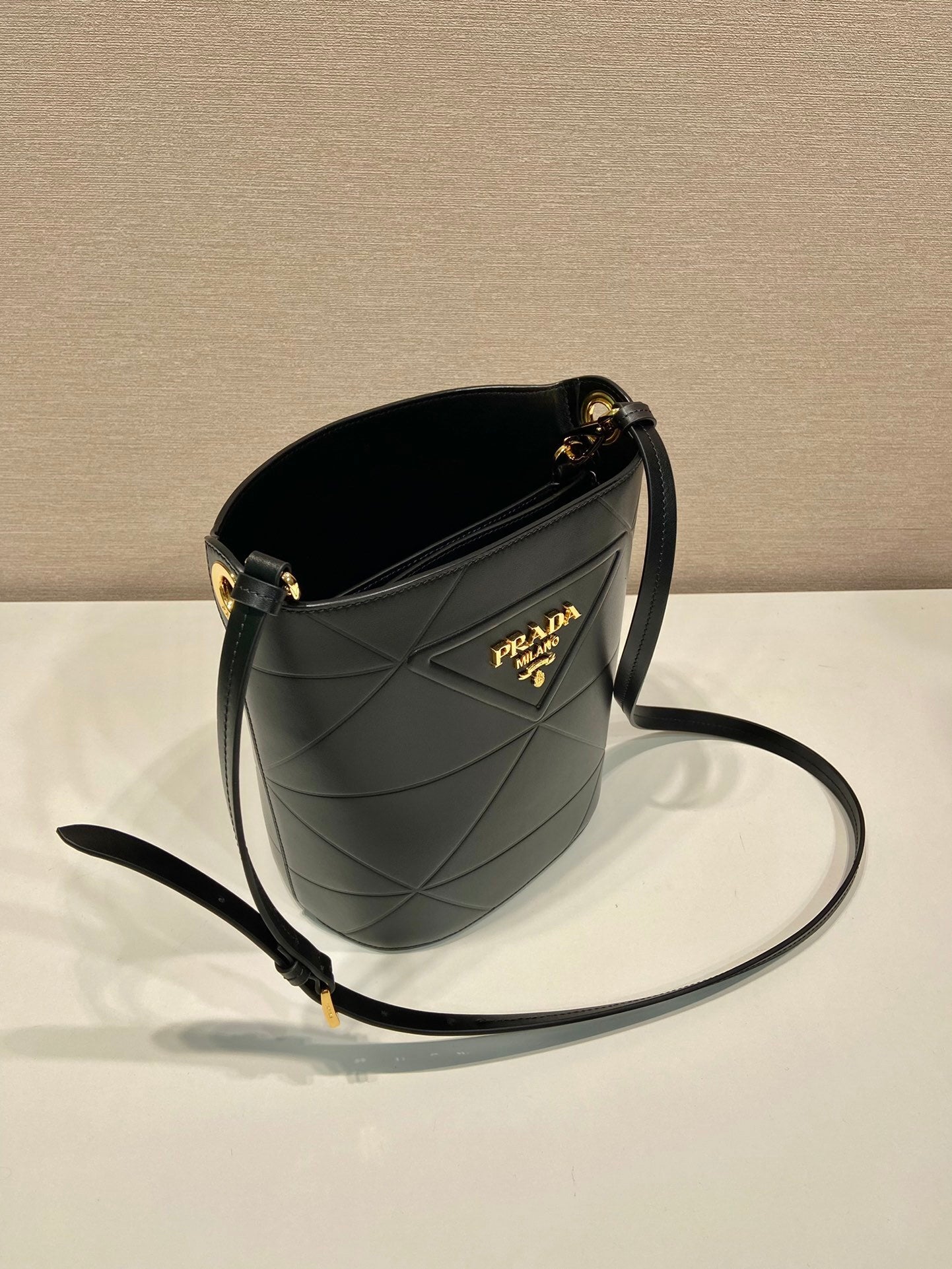 Prada Symbole Black Leather Bucket Bag