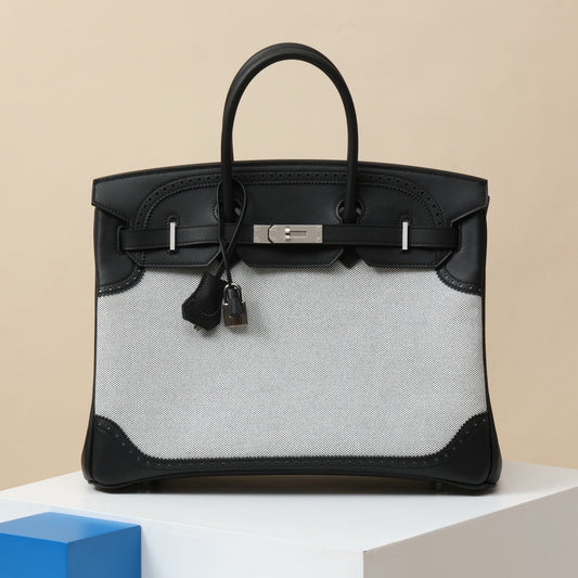 Hermès Birkin 35 Black Swift & Ecru Toile – Elegant Canvas & Leather Luxury Handbag