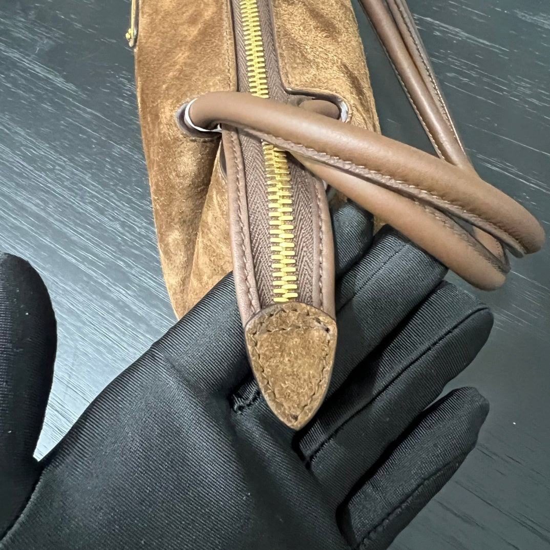 Prada Darling Medium Cocoa Brown Suede Shoulder Bag