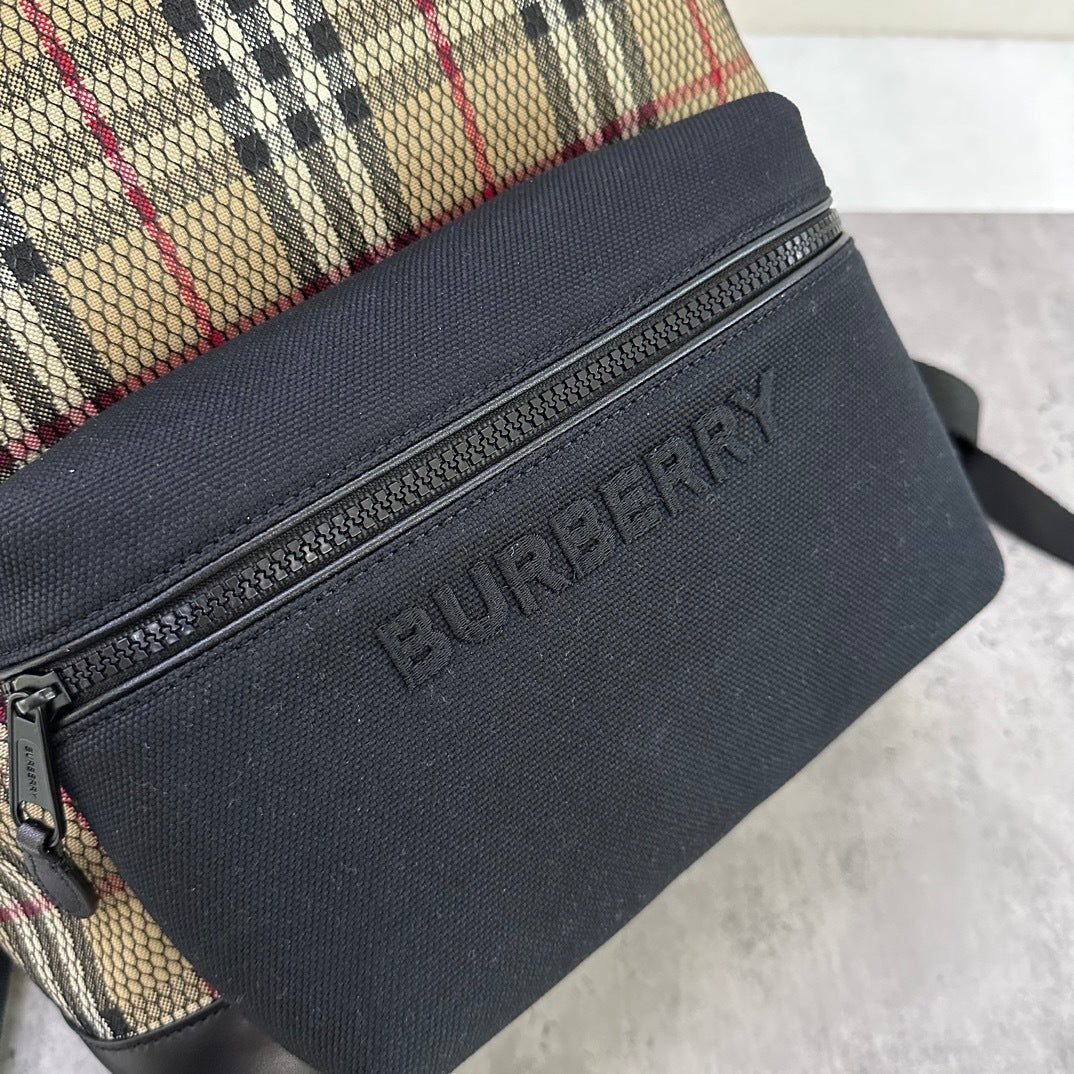 Burberry Jett Backpack in House Check Canvas with Protective Mesh Overlay