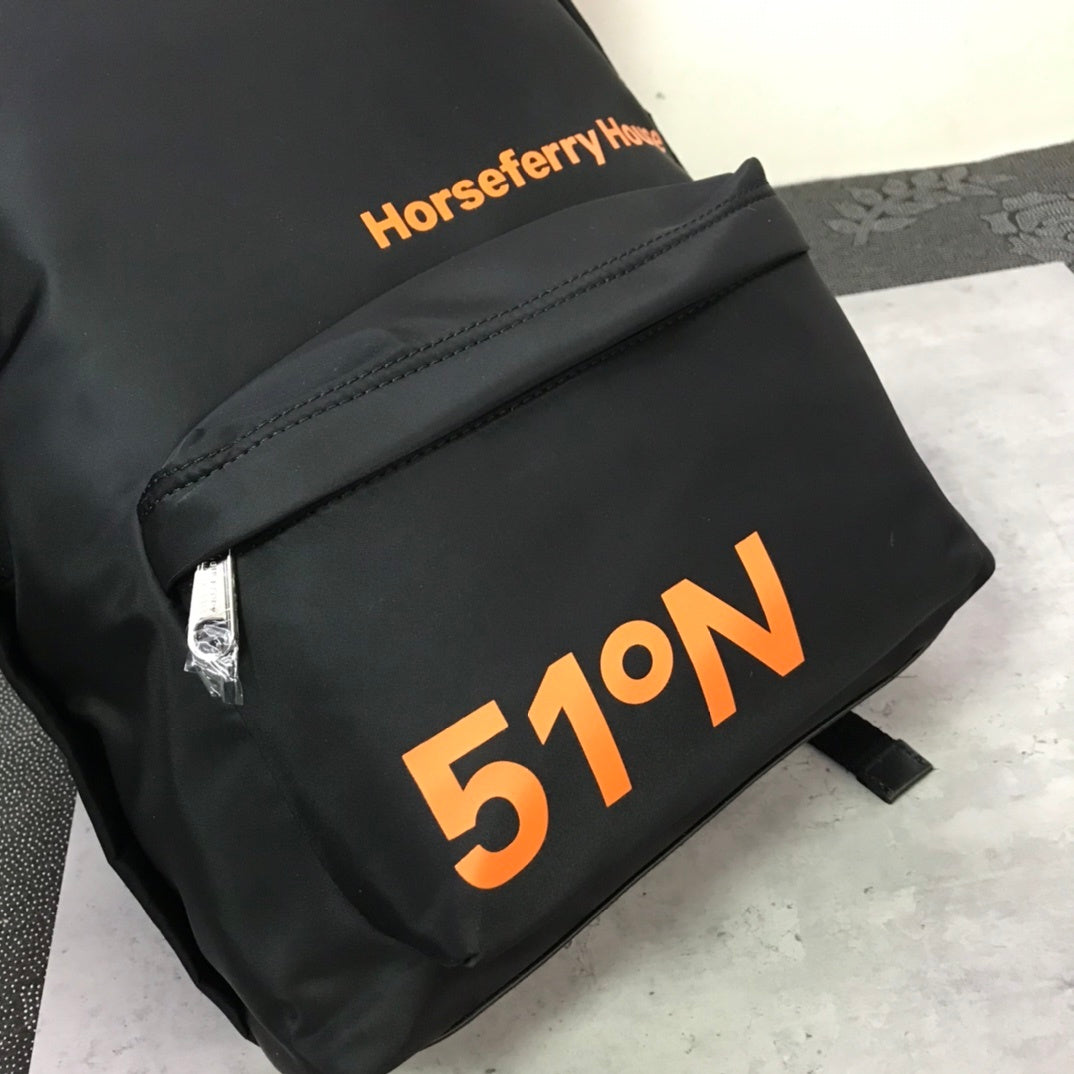 Burberry Coordinates-Print Black Backpack with Orange Logo